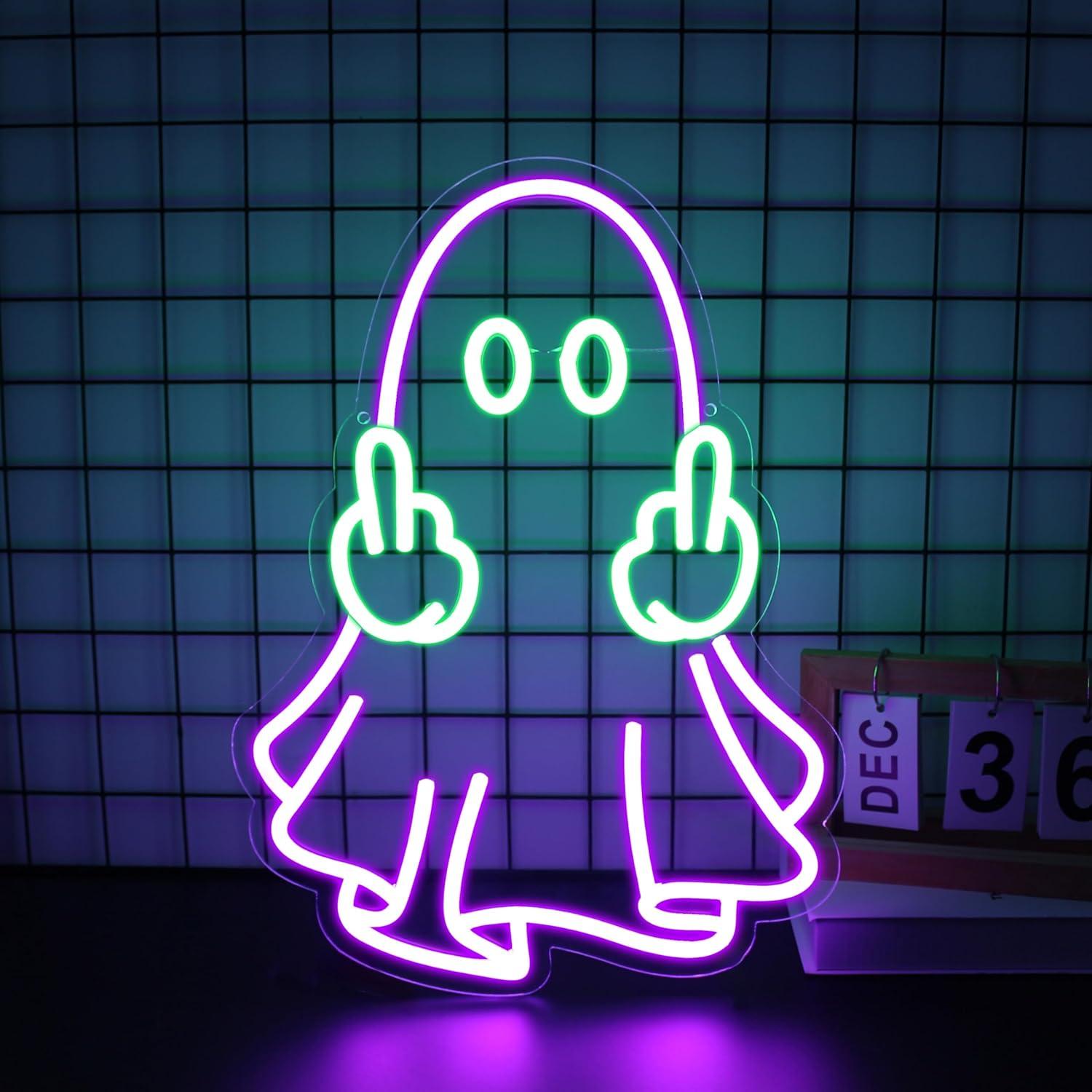 Room Lighting Bedroom Decor - Letreiro Neon Fantasma com Alimentação USB,