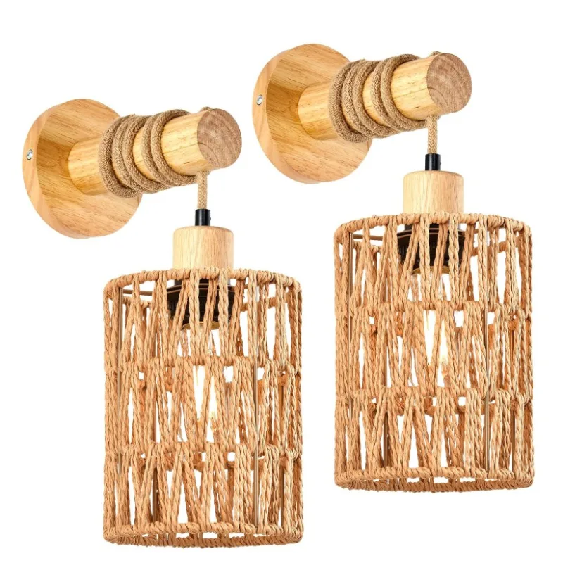 Lighting Decoration On Wall - Corda de cânhamo design cabeceira lâmpada