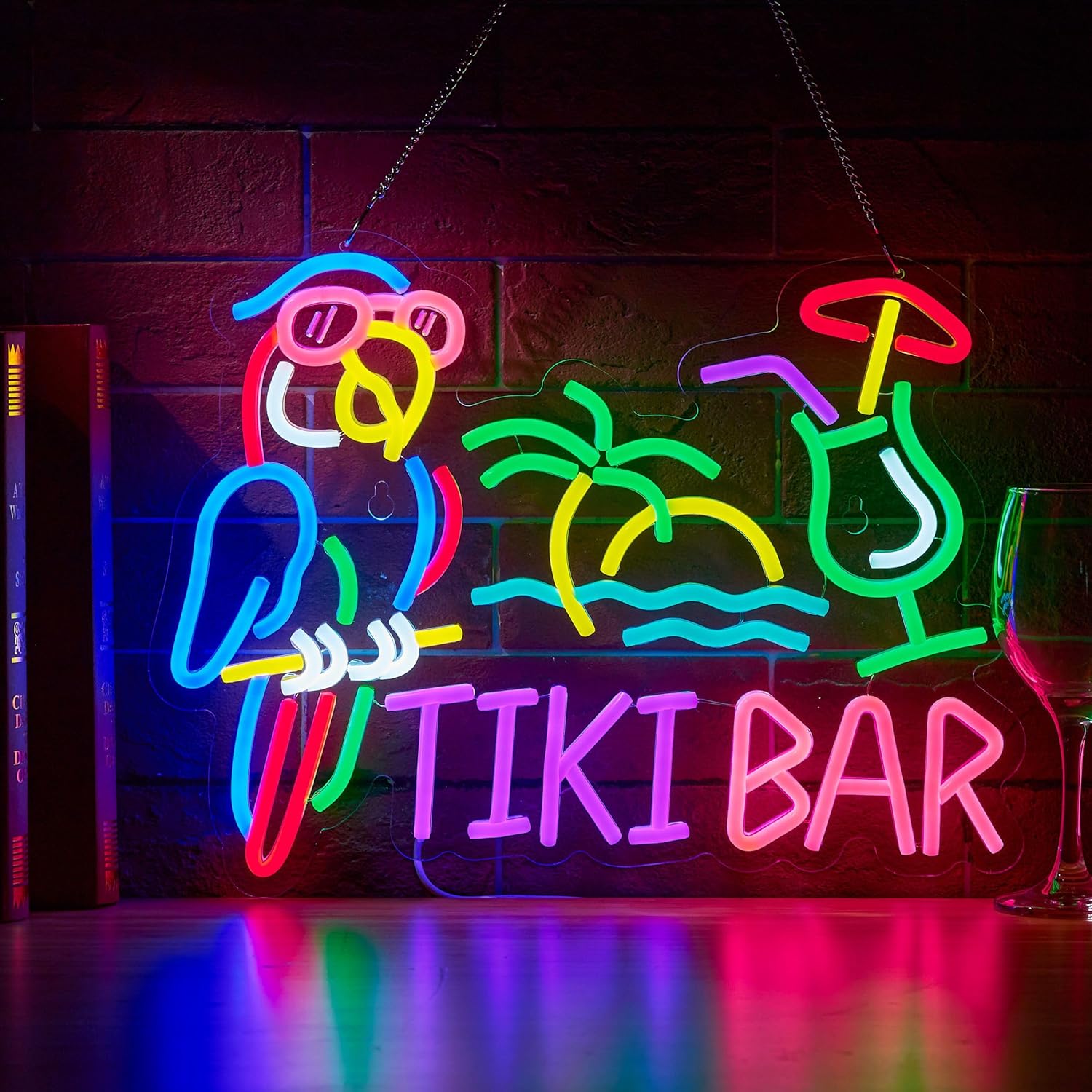 Wall Decor Lighting - Letreiro Neon Tiki Bar Papagaio e