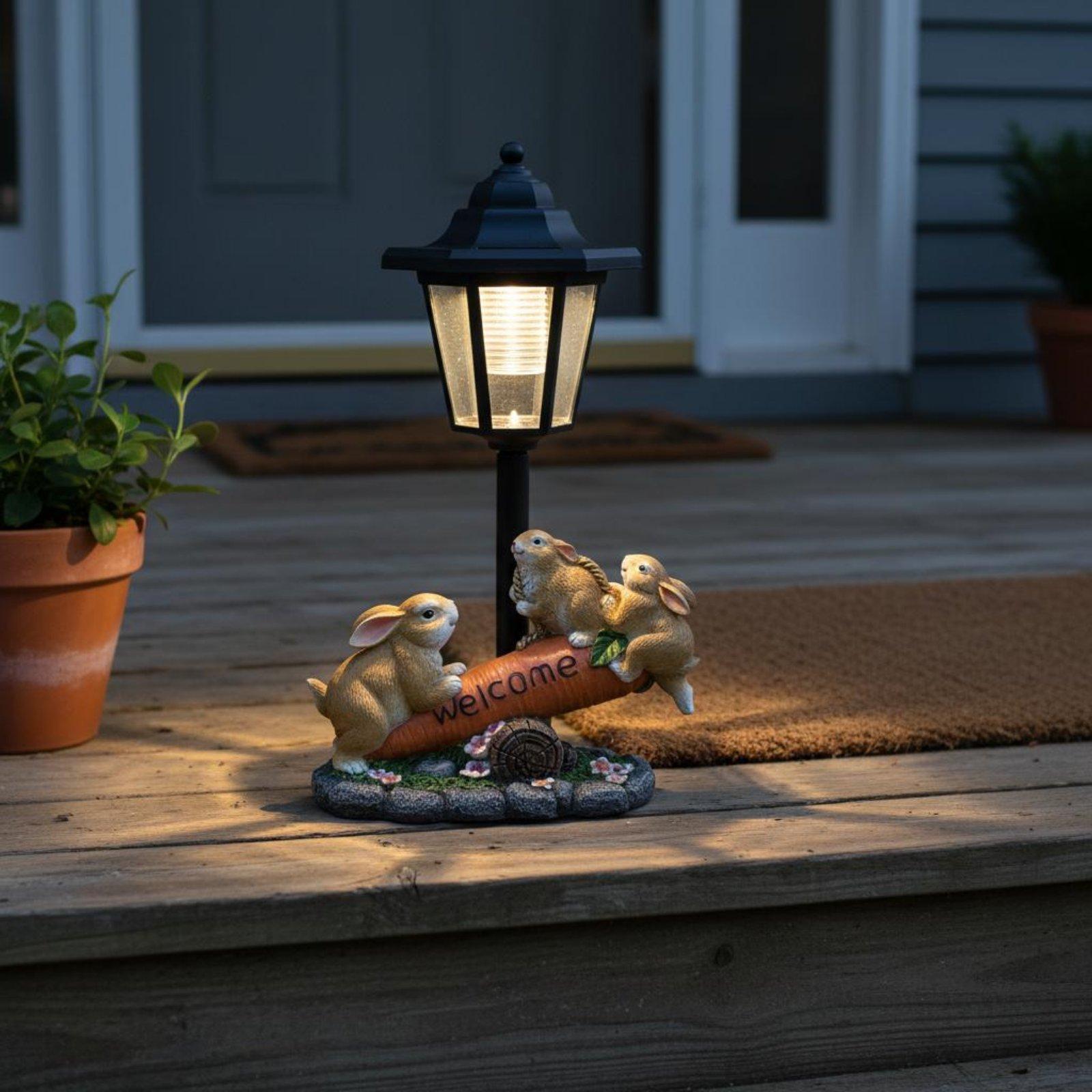 Yard Lighting Decor - Estátua de Coelho Solar Decorativa com