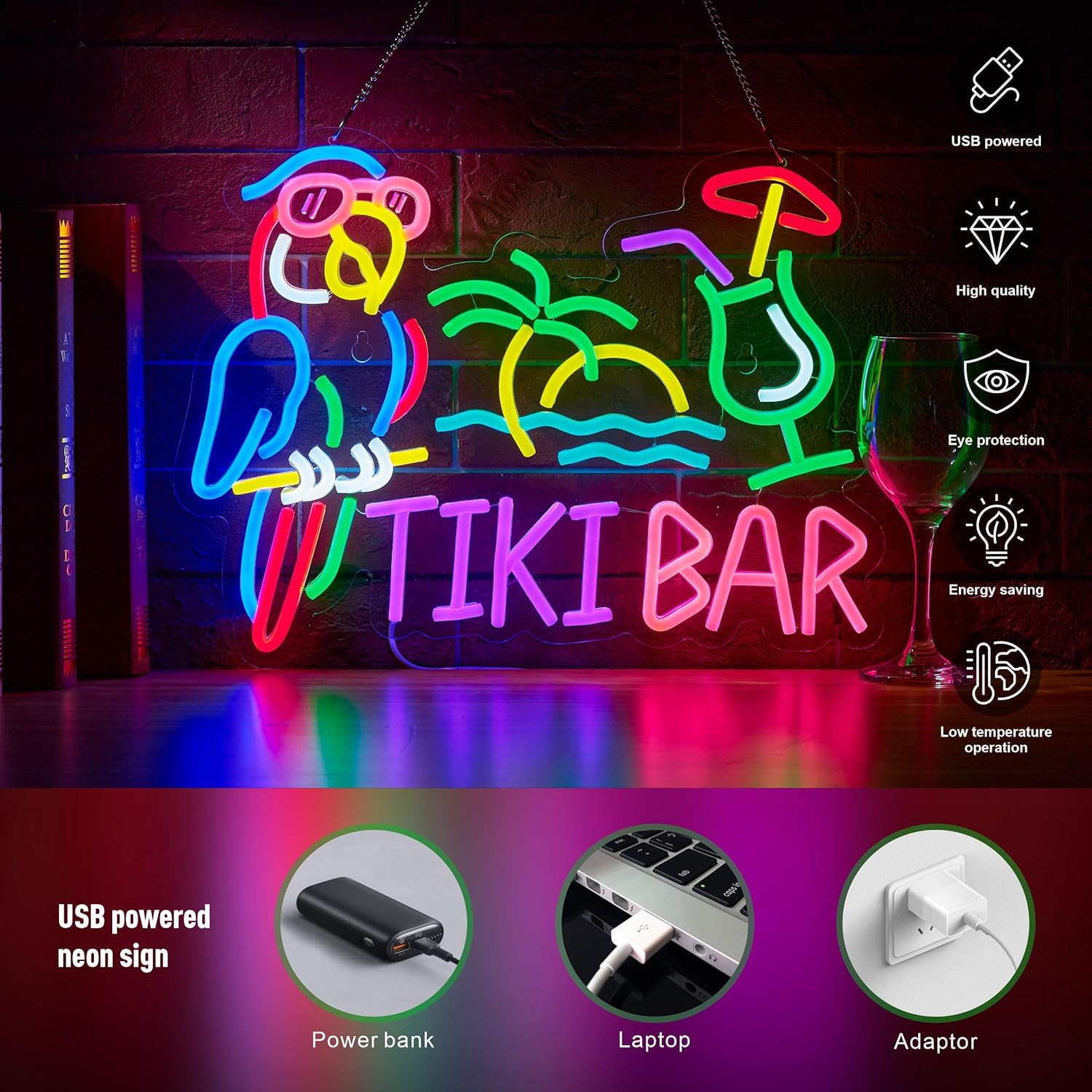 Letreiro Neon Tiki Bar Papagai - Wall Decor Lighting avaliação e preço