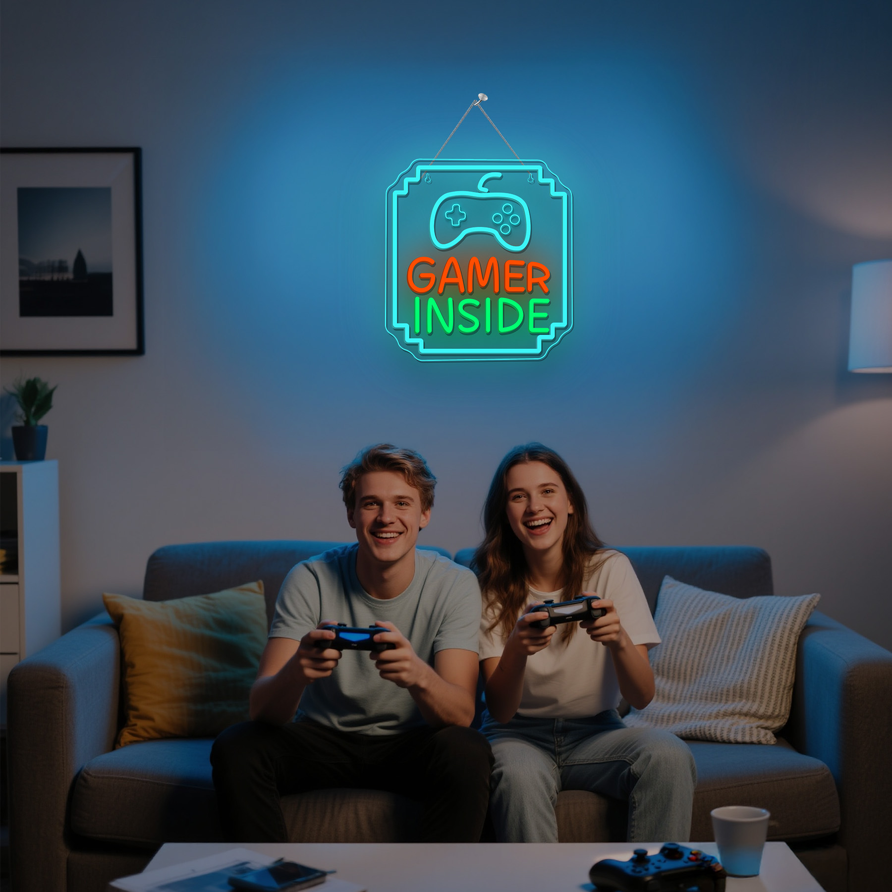 Gamer dentro do sinal de néon  - Bedroom Lighting Decor Ideas avaliação e preço