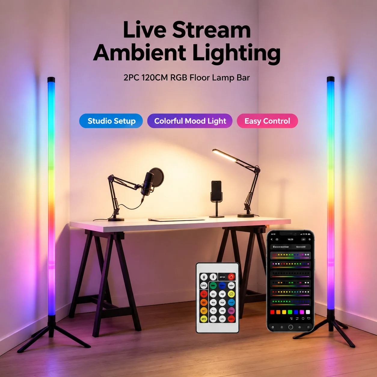 2PCS Luminária de Chão RGB de  - Lighting Decor Home avaliação e preço